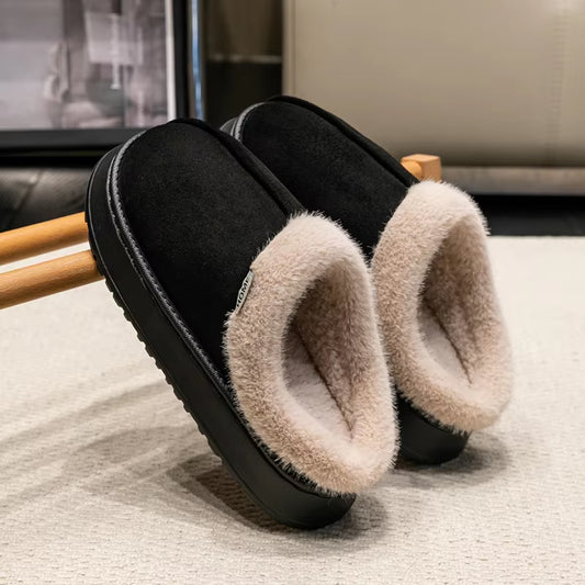 New Fluffy Men'S Slippers Winter with Thick Sole for Indoor Anti-Slip and Warmth at Home with Fur Lining for Couples