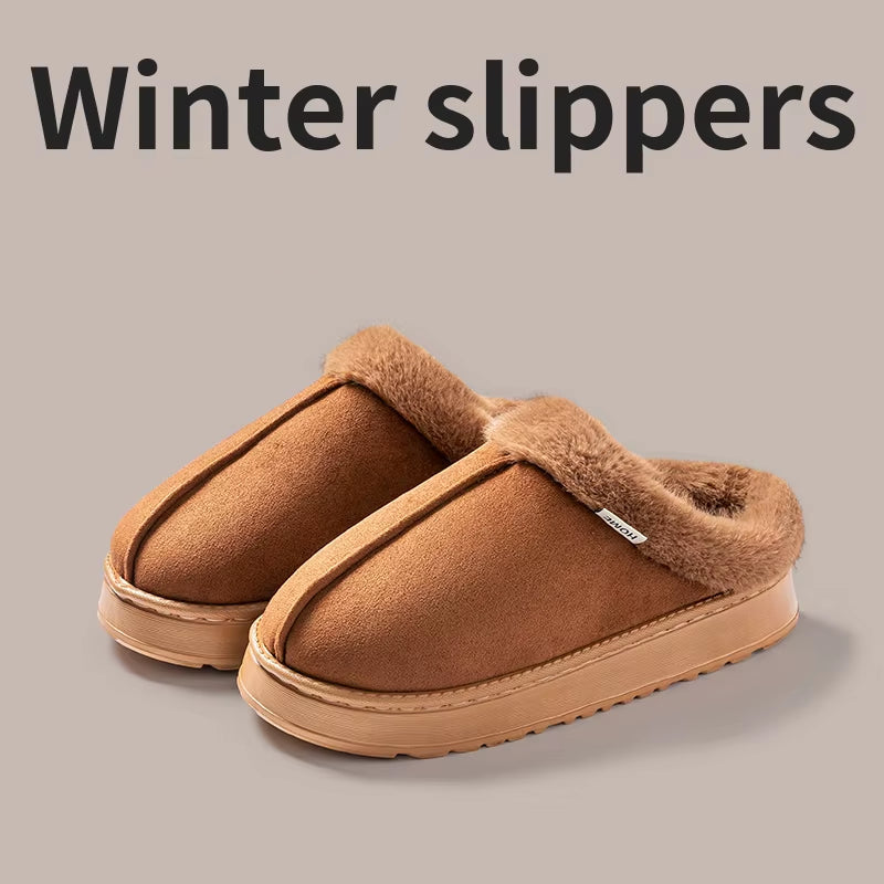 New Fluffy Men'S Slippers Winter with Thick Sole for Indoor Anti-Slip and Warmth at Home with Fur Lining for Couples